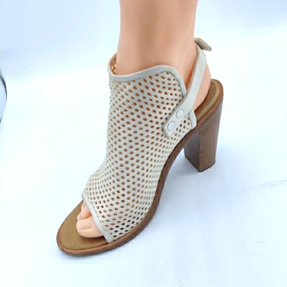 Rag and Bone "Wyatt" White Leather Open Toe Slingback Stacked Heel Sandal Bootie - Picture 6 of 16